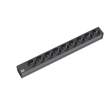 ALLNET 19"zbh. Steckdosenleiste, 9xDosen(CEE7)->Stecker(CEE7), Bachmann, Schwarz,