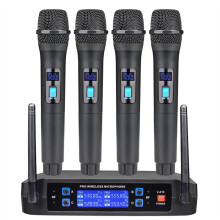 4-Kanaals Draadloos Microfoonsysteem Draadloze Mic-Set met Vier Handmicrofoons Vaste Frequentie, Lange Afstand 200ft EU