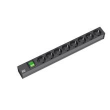 ALLNET 19"zbh. Steckdosenleiste, 8xDosen(CEE7)->Stecker(CEE7), Schalter, Bachmann, Schwarz,