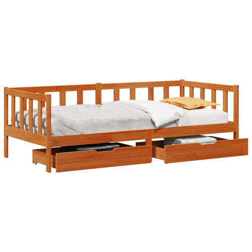 VidaXL vidaXL Daybed with Drawer with Wheel 3 pcs Wax Brown Solid Pine Wood 1