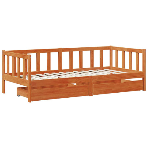 VidaXL vidaXL Daybed with Drawer with Wheel 3 pcs Wax Brown Solid Pine Wood 2