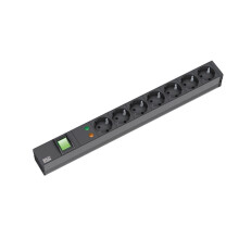 ALLNET 19"zbh. Steckdosenleiste, 7xDosen(CEE7)->Stecker(CEE7), ÜS/Schalter, Bachmann, Schwarz