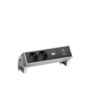 Bachmann Desk2 Steckdosenleiste, 2xDosen(CEE7)+1xUSB A&C 22W Charger mit Zuleitung GST18 0,2m, INOX,