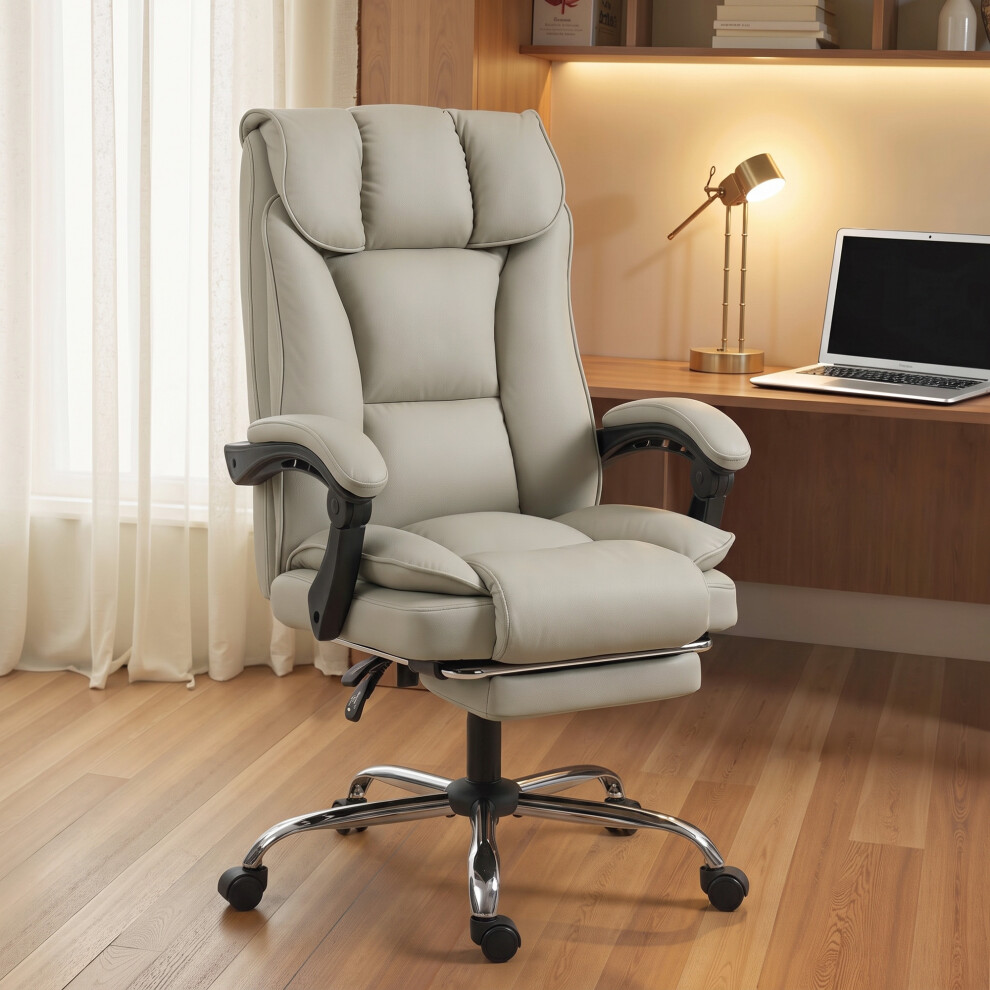 Homcom Pet-Friendly Leather Recliner Computer Chair With Footrest, Khaki