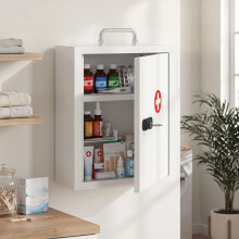 HOMCOM Medicine Cabinet, Medical Cabinet w/ Combination and Key Lock, White