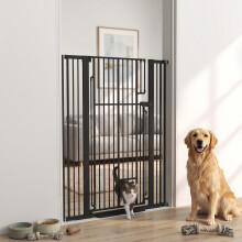 PawHut 135cm Extra Tall Dog Gate with Cat Door Fits Openings 81-108cm, Black