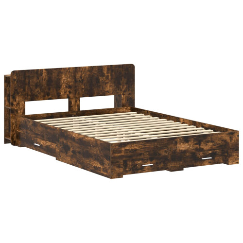 VidaXL vidaXL Bed Frame with Storage Smoked Oak 150 x 200 cm Engineered Wood 1