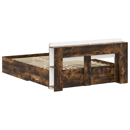 VidaXL vidaXL Bed Frame with Storage Smoked Oak 150 x 200 cm Engineered Wood 2