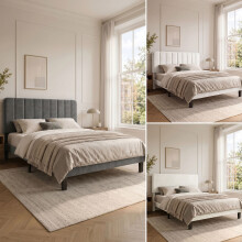 (LuxeNest Double) Levede Bed Frame Velvet Upholstered Platform Adjustable Headboard Double King