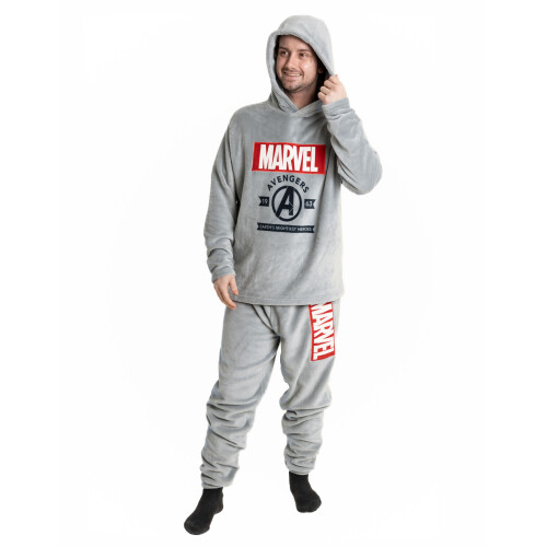 Marvel (X-Large) Marvel Long Sleeve Long Leg Pyjama Set (Mens Grey)