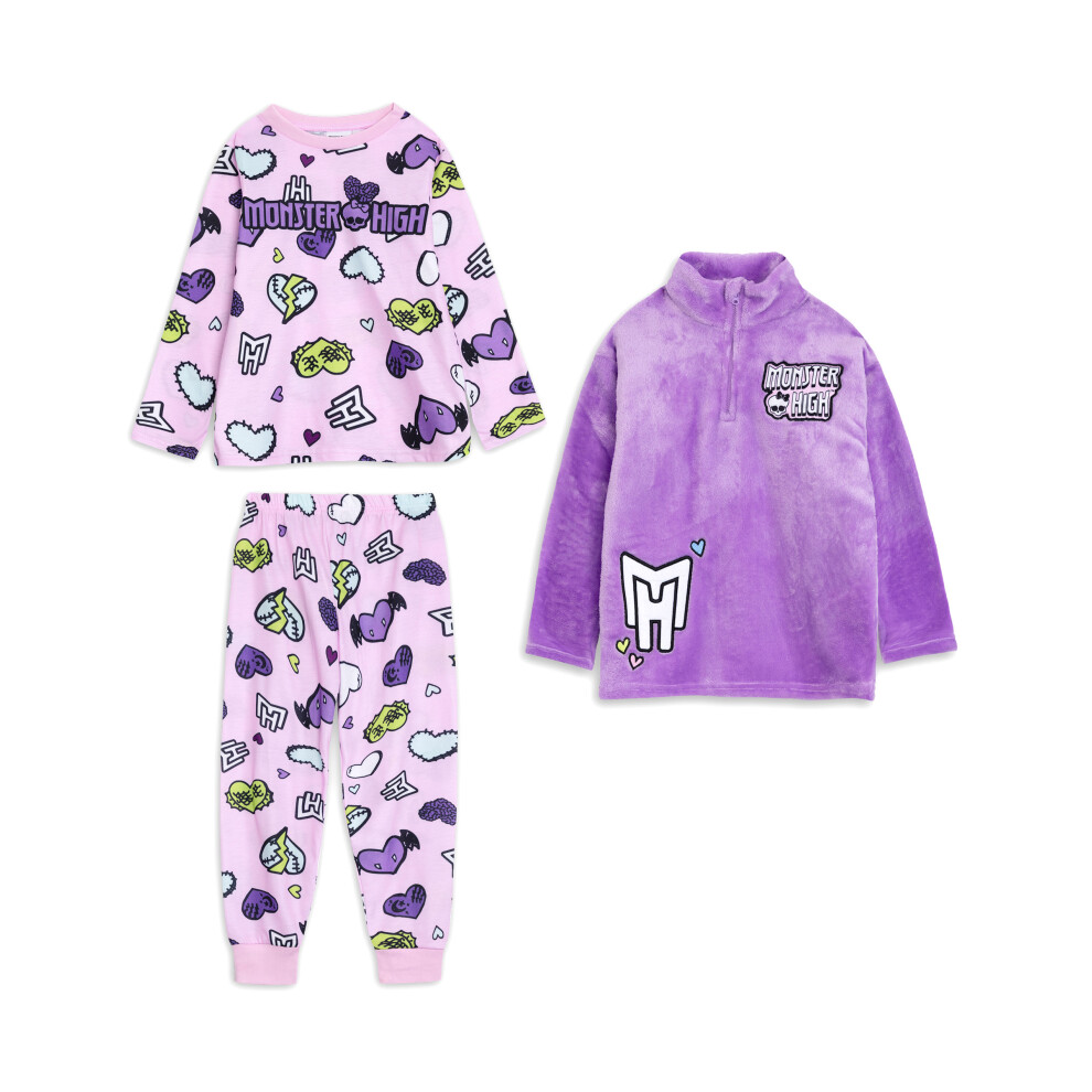Monster High (5-6 Years) Long Sleeve Long Leg Pyjama And Jumper 3 Piece Set (Girls Multicoloured)