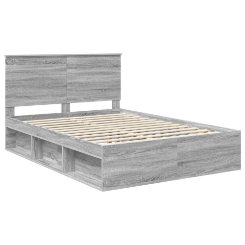 VidaXL vidaXL Bed Frame Grey Sonoma 135 x 190 cm Solid Pine Wood 1