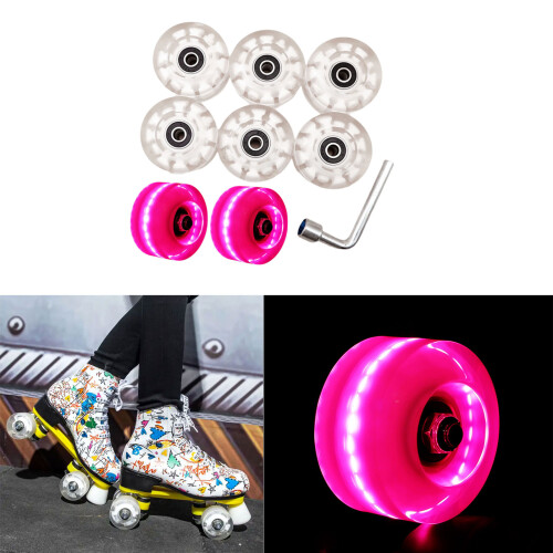 Skateboard Roller Skate Wheels with Bearings, Double Row Roller Skate Wheels Set White 2
