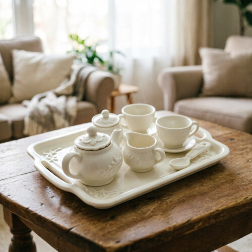 Miniature Mini Tea Service Accessory Tray for Pretend Play Table Display 1