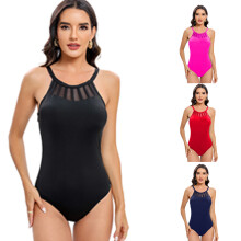 Women Mesh Swimwears 1 Piece Swimsuit Tummys Control Bathing Suit for Beachwears Red L