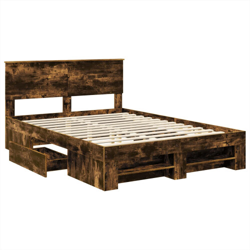 VidaXL vidaXL Bed Frame Smoked Oak 140 x 200 cm Engineered Wood 1