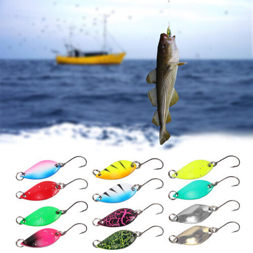 12Pcs Metal Spoon Lures Baits Casting Spinner Baits Steel Single Hook Fishhooks 3.5 grams 1