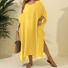 Women's Long Beach Cover Up Dress with Wide Neckline for Vacation Wear Navy blue