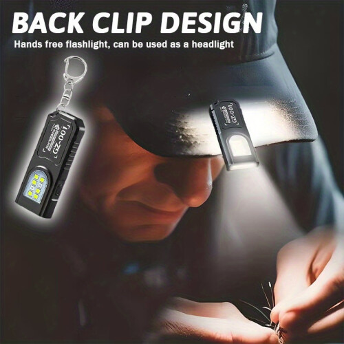 1pc Compact USB Rechargeable Hands-Free Flashlight, Small Keychain Light, Clip-On Headlamp, 5 Lighting Modes Versatile 2