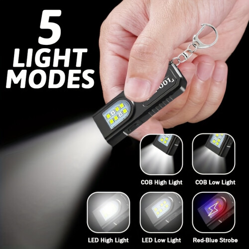 1pc Compact USB Rechargeable Hands-Free Flashlight, Small Keychain Light, Clip-On Headlamp, 5 Lighting Modes Versatile 1
