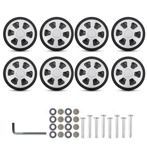 Suitcase Replacement Wheels Kits 8Pcs 60x12mm Rubber Caster Mute Smooth Wheels Black 1
