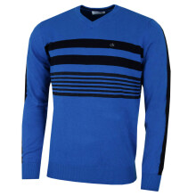 (XL, Roy/Black) Calvin Klein Mens V Neck Performance Soft Chest Stripe Sweater