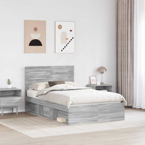 VidaXL vidaXL Bed Frame Grey Sonoma 120 x 200 cm Solid Pine Wood 2