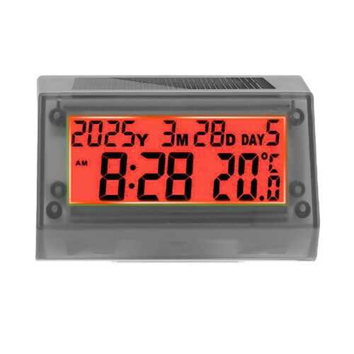 Solar Motorcycle Digital Clock with Date Week Temperature LCD Backlit Display Waterproof Thermometer with Stand Red