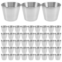48 Paquetes de Tazas de Salsa para Condimentos de 1,5 Oz/45 Ml, Tazas de Salsa para Sumergir de Acero Inoxidable, Platos Reutilizables para
