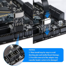 USB 2.0 Cabecera del Panel Frontal USB 9Pines a USB 2.0 Tipo-E Adaptador Interno Placa Base Adaptador de Enchufe
