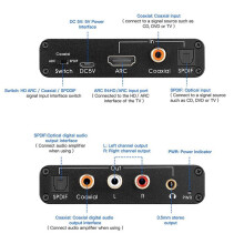 2X DAC Audio Converter ARC Audio Extractor -Compatible Optical SPDIF Coaxial to Analog 3.5mm Digital to Analog