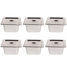 6 Pack Anti-Jam Slotted Hotel Pans with Lids, 1/6 Size 4 Inch Deep, Commercial 18/8 Stainless Steel Steam Table Food Pan