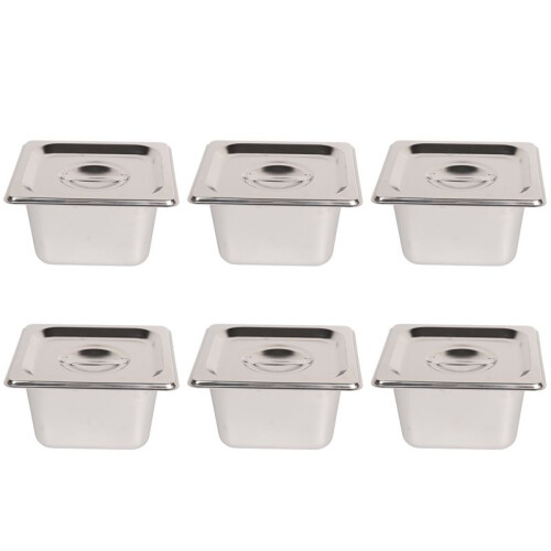 Pacote com 6 Panelas de Hotel Entalhadas Anti-Atolamento com Tampas, Tamanho 1/6 4 Polegadas de Profundidade, Panela de Comida de Mesa de  de AçO