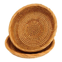 Canasta de Almacenamiento de RatáN Tejida de 2 Piezas, Canasta de Pan, Bandeja de Pastel de Dulces de Frutas, para Llaves, Billeteras, TeléFonos