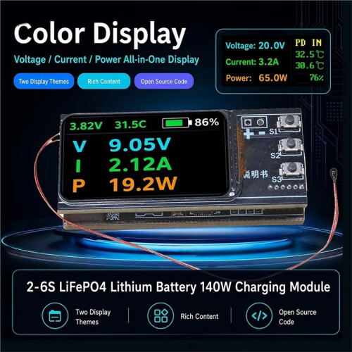 140W Fast Charging Module with IP2366 Chip Adjustable 65W/100W/140W Output for DIY Power Bank 2