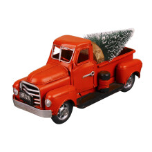 7 Inches Vintage Red Truck Christmas Decor Handcrafted Red Metal Truck Car Model for Christmas Decoration,Red