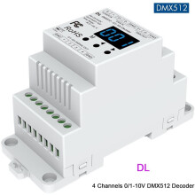 DL DIN Rail 4 Channels DMX512 to 1-10V/0-10V Converter Digital 4CH for DMX Signal Decoder 12V-24V 0-10V LED Dimmer