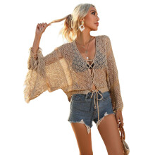 Open Front Swimsuit Cover Up Beach Cardigans Apricot XL