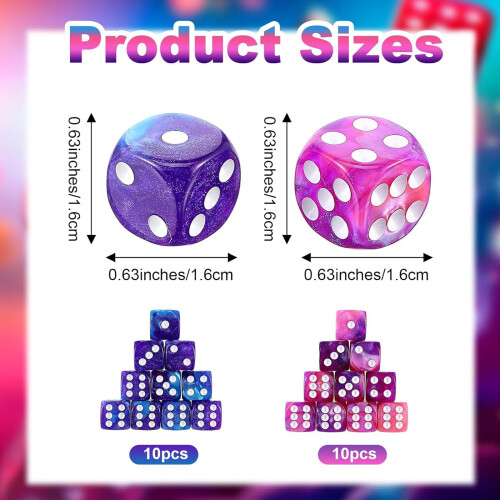 Acrylic Dices Pack 20 Count 16mm Six Face Design for Board Use 2
