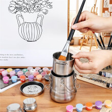 2 Pcs Stainless Steel Paint Brush Cleaner, Paint Brush Washer with Double Dipper Container Cup, Painting Brushes Holder