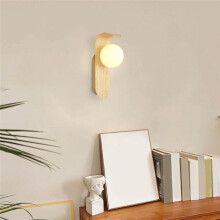 Minimalist Bedside Wall Light, Nordic Style Iron Lamp LED Wall Light for Kitchen, Dining Room, Hallway Wood Color