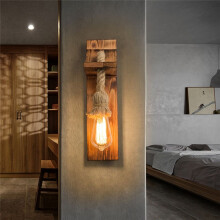 Retro Wooden Wall Lamp Retro Wrought Living Room Background Wall Lights 2700K Warm Light Bedroom Bedside