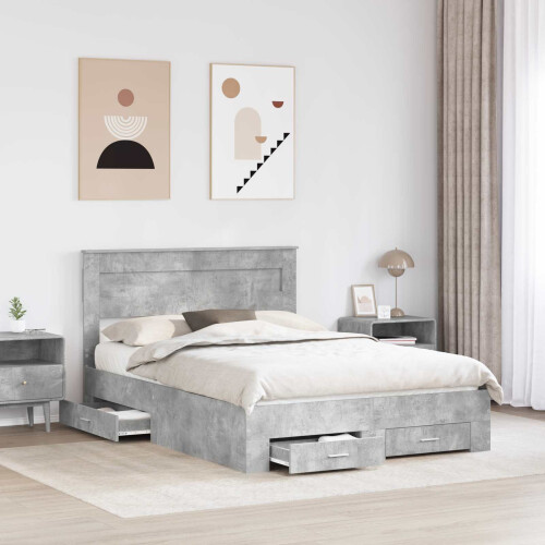 VidaXL vidaXL Bed Frame Concrete Grey 140 x 190 cm Engineered Wood 1