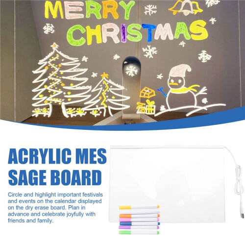 LED Note Board, Glowing Acrylic Message  Board with Light, Board Note Illuminated White Board (11.8 x 7.9In)