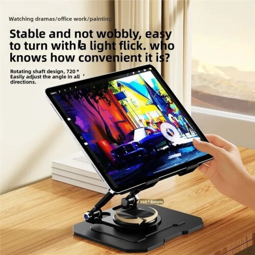 360 Rotation Tablet Stand for Tablet Computer, Adjustable Foldable Tablet Holder,Aluminum Phone Stand White 1