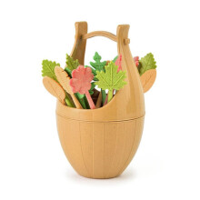 Tarwestro-Fruitvork voor Kinderen met Opbergemmer Bentobox Versierd Fruitcocktaildessert, -Tandenstoker, Bruin