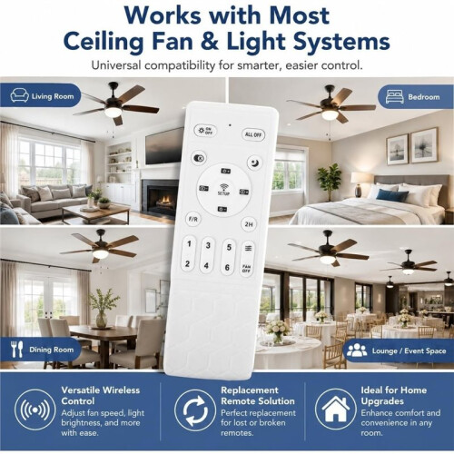 433MHz Universal Ceiling Fan Remote Control Replacement,3-Speed Plastic Light Dimmer Wireless  for Festive Party 1