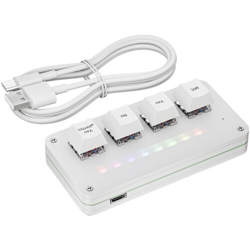 4-Key Customize Wired Voice Input Keyboard Macro Knob Copy Paste Shortcut Key Keyboard Vibecoding Keyboard White
