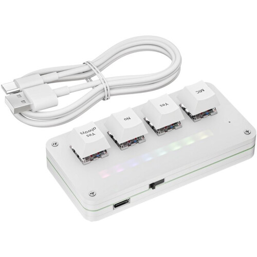 4-Key Customize Wireless Voice Input Keyboard Macro Knob Copy Paste Shortcut Key Keyboard Vibecoding Keyboard White