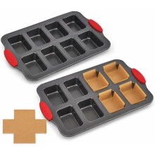 Brood Bakvormen, 2 Pack 8-Caviteit Koolstofstaal Bananenbroodpan en 100 Bakpapier Lijnen, voor Het Bakken van Brood Brownies